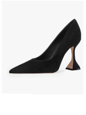 YDN Black Suede Pointed Toe Slip on Pumps Special High Heel Shoe for Party Lady